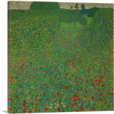 ARTCANVAS A Field of Poppies 1907 Canvas Art Print by Gustav Klimt - Size: 18" x 18" (0.75" Deep)