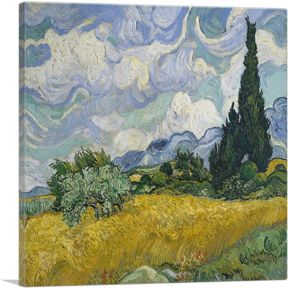 ARTCANVAS A Wheat Field with Cypresses - Square 1889 Canvas Art Print by Vincent Van Gogh - Size: 36" x 36" (0.75" Deep)