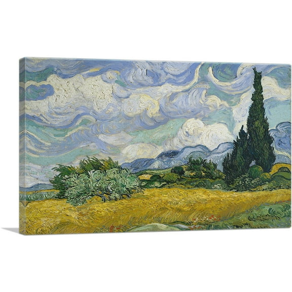 ARTCANVAS A Wheatfield with Cypresses 1889 Canvas Art Print by Vincent Van Gogh - Size: 26" x 18" (0.75" Deep)