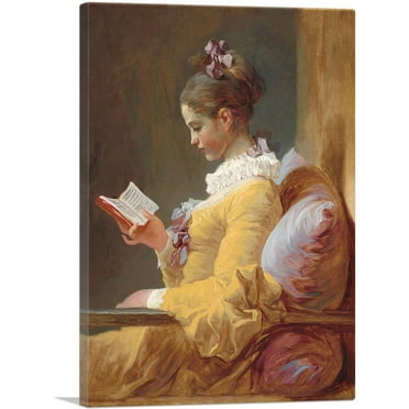 ARTCANVAS A Young Girl Reading 1776 Canvas Art Print by Jean-Honore Fragonard - Size: 26" x 18" (0.75" Deep)