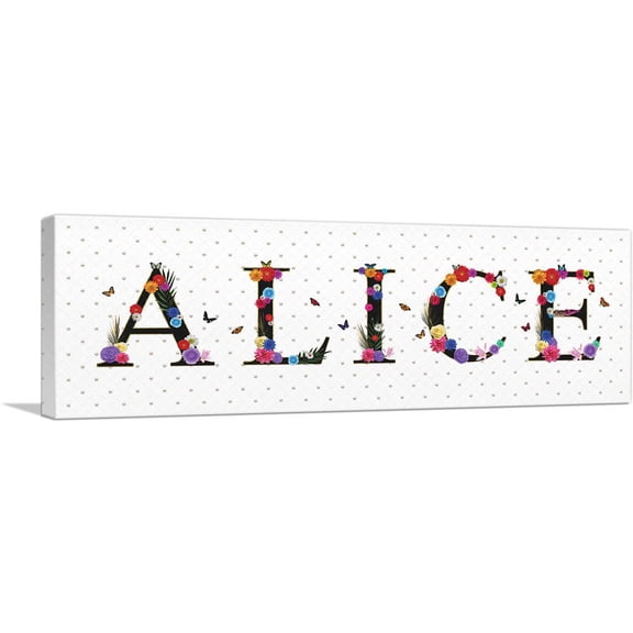 ARTCANVAS ALICE Girls Name Room Decor Canvas Art Print - Size: 36" x 12" (1.50" Deep)