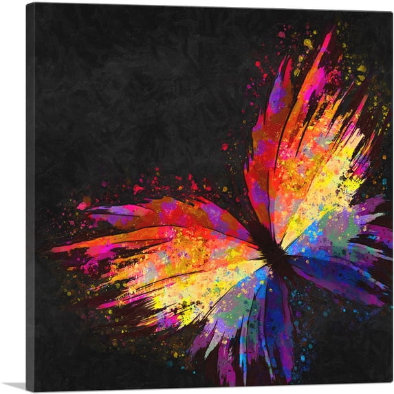 ARTCANVAS Abstract Rainbow Butterfly Wings Insect Canvas Art Print - Size: 36" x 36" (0.75" Deep)