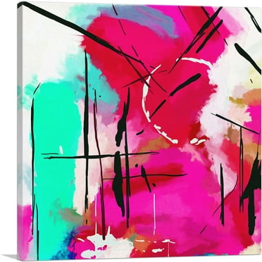 ARTCANVAS Abstract Red Navy Blue Green Yellow Canvas Art Print - Size: 18" x 18" (0.75" Deep)