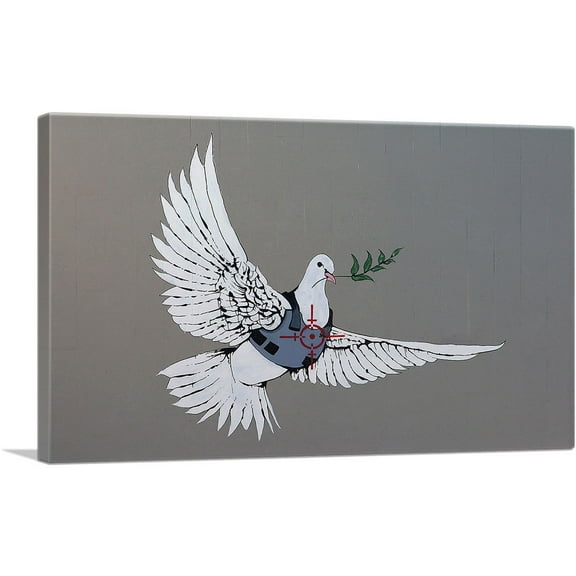 ARTCANVAS Armored Peace Dove Canvas Art Print by Banksy - Size: 26" x 18" (0.75" Deep)