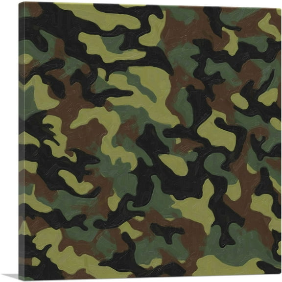ARTCANVAS Army Green Black Brown Camo Camouflage Pattern Canvas Art Print - Size: 12" x 12" (0.75" Deep)