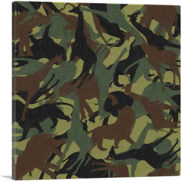 ARTCANVAS Army Green Camo Camouflage Wild Jungle Animals Pattern Canvas Art Print - Size: 26" x 26" (1.50" Deep)