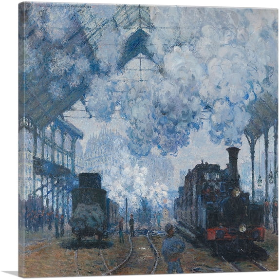 ARTCANVAS Arrival of a Train Canvas Art Print by Claude Monet - Size: 18" x 18" (0.75" Deep)