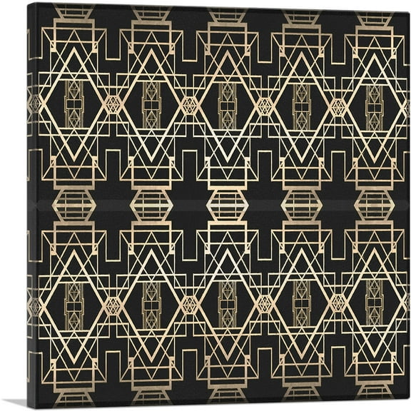 ARTCANVAS Art Deco Tan Design on Black Square Canvas Art Print - Size: 18" x 18" (0.75" Deep)