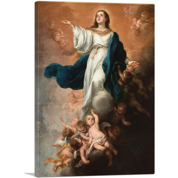 ARTCANVAS Assumption Of The Virgin Canvas Art Print by Bartolome Esteban Murillo - Size: 12" x 8" (0.75" Deep)