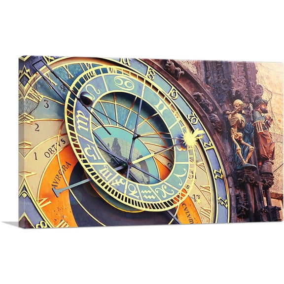 ARTCANVAS Astronomical Clock Tower Town Hall Prague Czech Republic Canvas Art Print - Size: 26" x 18" (0.75" Deep)