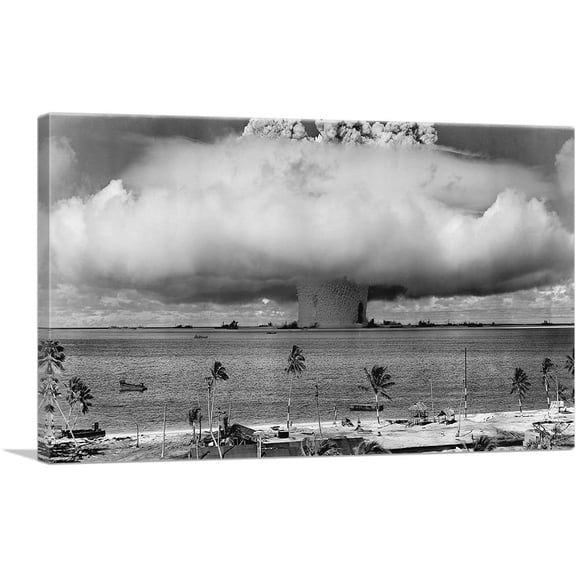 ARTCANVAS Atomic Cloud Nuclear Bomb Test Explosion Canvas Art Print - Size: 12" x 8" (0.75" Deep)
