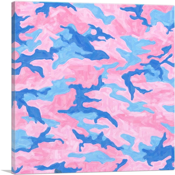ARTCANVAS Baby Blue Pink Teal Pastel Camo Camouflage Pattern Canvas Art Print - Size: 12" x 12" (1.50" Deep)