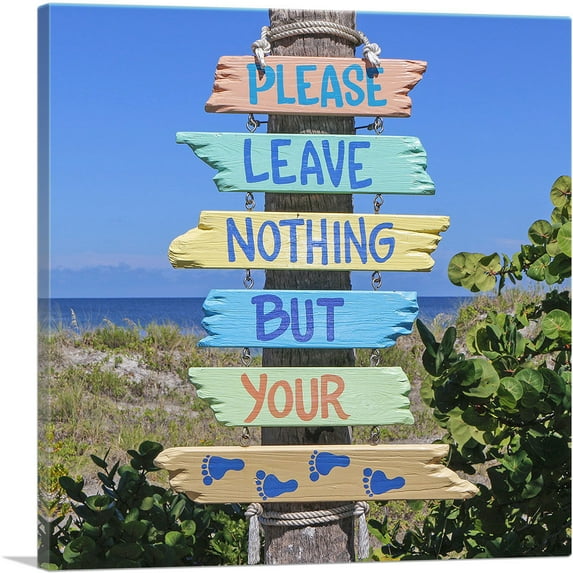 ARTCANVAS Beach Handmade Wooden Sign Canvas Art Print - Size: 12" x 12" (0.75" Deep)