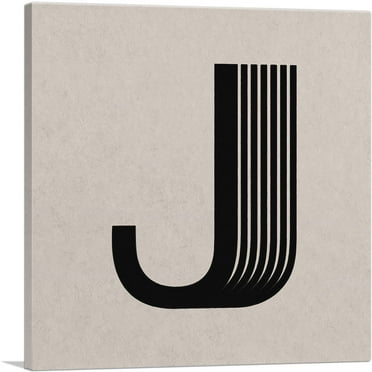 ARTCANVAS Beige Black Line Alphabet Letter J Canvas Art Print - Size: 18" x 18" (0.75" Deep)