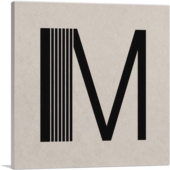 ARTCANVAS Beige Black Line Alphabet Letter M Canvas Art Print - Size: 26" x 26" (1.50" Deep)