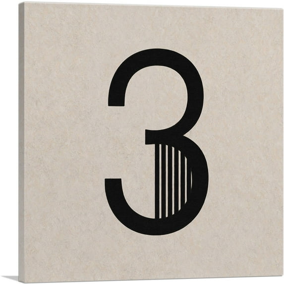 ARTCANVAS Beige Black Line Alphabet Number 3 Three Numeral Canvas Art Print - Size: 12" x 12" (1.50" Deep)