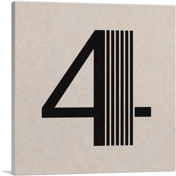 ARTCANVAS Beige Black Line Alphabet Number 4 Four Numeral Canvas Art Print - Size: 18" x 18" (0.75" Deep)