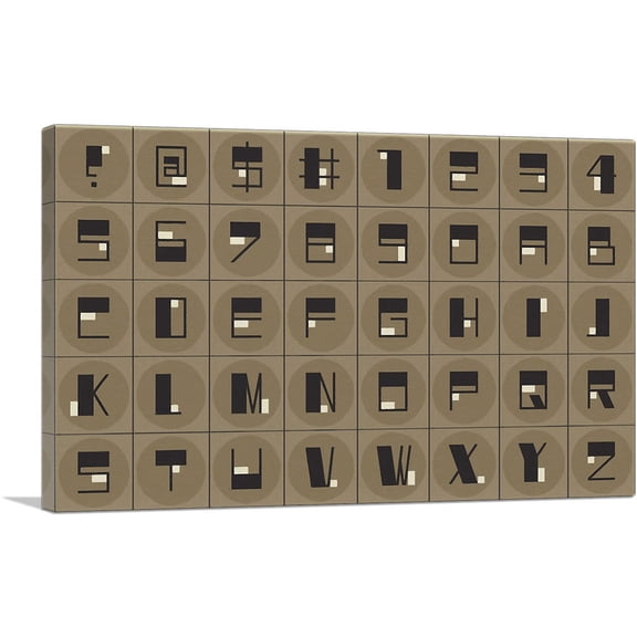 ARTCANVAS Beige Black Mid Century Modern Full Alphabet Horizontal Rectangle Canvas Art Print - Size: 40" x 26" (0.75" Deep)