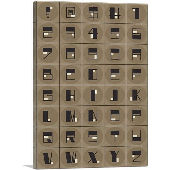 ARTCANVAS Beige Black Mid Century Modern Full Alphabet Vertical Rectangle Canvas Art Print - Size: 26" x 18" (1.50" Deep)