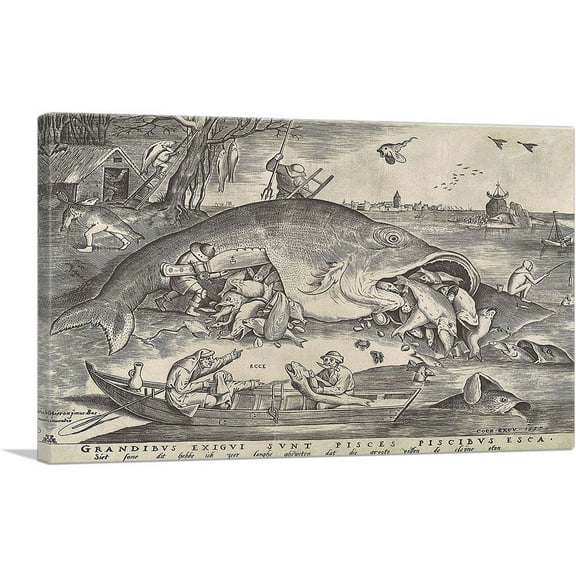 ARTCANVAS Big Fish Eat Little Fish 1556 Canvas Art Print by Pieter Bruegel the Elder - Size: 26" x 18" (0.75" Deep)