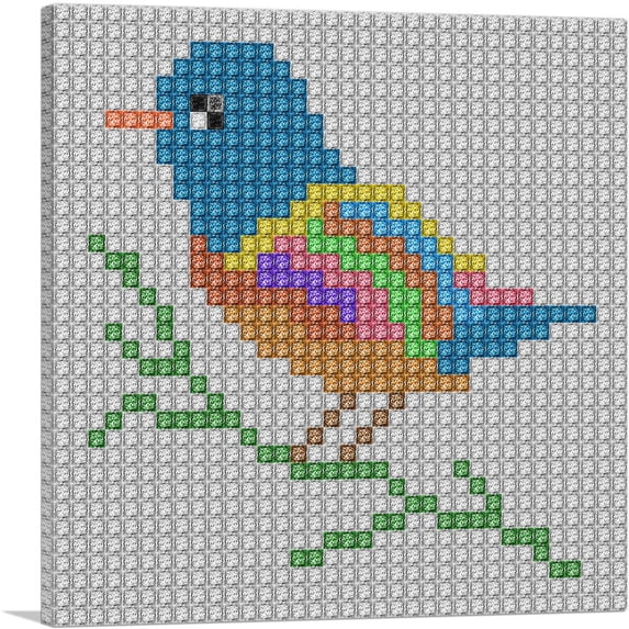 ARTCANVAS Bird Color Grid Jewel Pixel Canvas Art Print - Size: 26" x 26" (1.50" Deep)