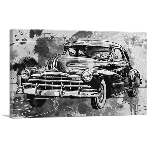 ARTCANVAS Black And White Vintage Pontiac Painted Home decor Canvas Art Print - Size: 12" x 8" (0.75" Deep)