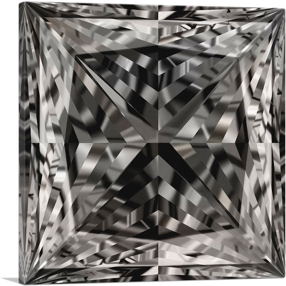 ARTCANVAS Black White Princess Cut Diamond Jewel Canvas Art Print - Size: 12" x 12" (0.75" Deep)