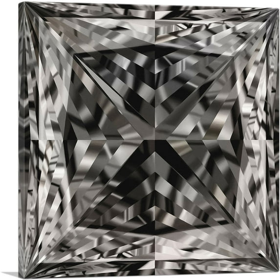 ARTCANVAS Black White Princess Cut Diamond Jewel Canvas Art Print - Size: 36" x 36" (0.75" Deep)