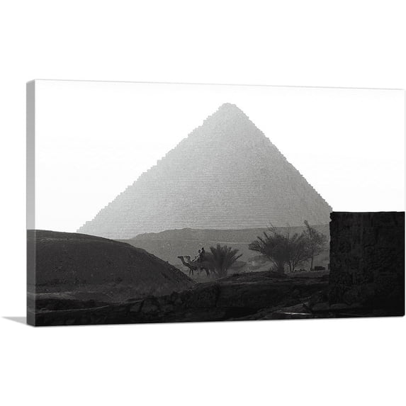 ARTCANVAS Black and White Pyramid in Cairo Egypt Canvas Art Print - Size: 18" x 12" (0.75" Deep)