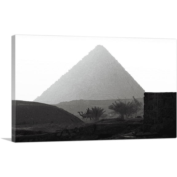 ARTCANVAS Black and White Pyramid in Cairo Egypt Canvas Art Print - Size: 26" x 18" (0.75" Deep)