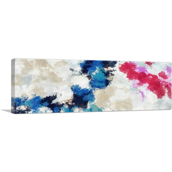 ARTCANVAS Blue Cherry Tan White Modern Canvas Art Print - Size: 36" x 12" (0.75" Deep)