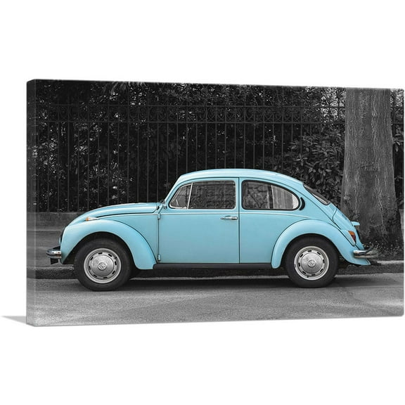 ARTCANVAS Blue Volkswagen Beetle Bug Vintage Car Canvas Art Print - Size: 26" x 18" (0.75" Deep)