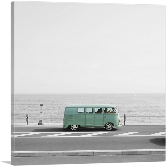ARTCANVAS Blue Volkswagen Vintage Van Bus Canvas Art Print - Size: 18" x 18" (0.75" Deep)
