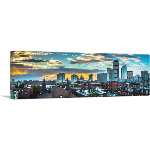 ARTCANVAS Boston City Massachusetts Skyline Panoramic Canvas Art Print - Size: 36" x 12" (0.75" Deep)