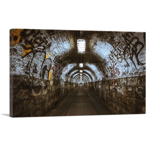 ARTCANVAS Brick Subway Tunnel Graffiti Canvas Art Print - Size: 12" x 8" (0.75" Deep)