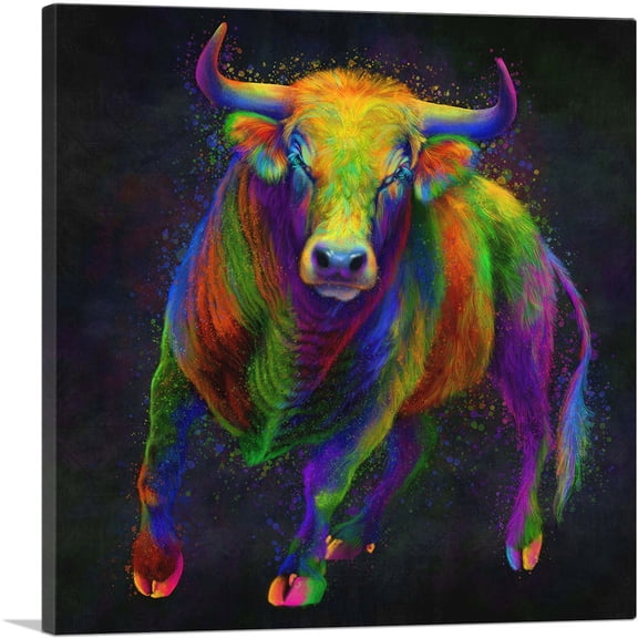 ARTCANVAS Bull Cattle Steer Animal Canvas Art Print - Size: 12" x 12" (0.75" Deep)