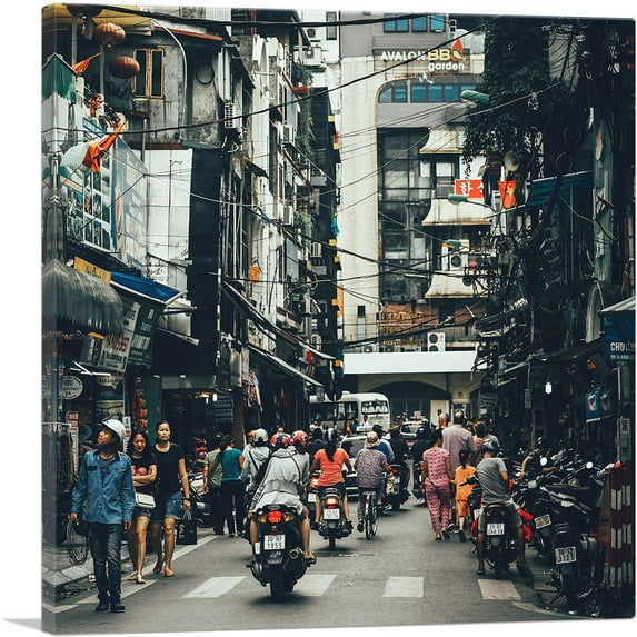 ARTCANVAS Busy Street Market Hanoi Vietnam Canvas Art Print - Size: 12" x 12" (0.75" Deep)
