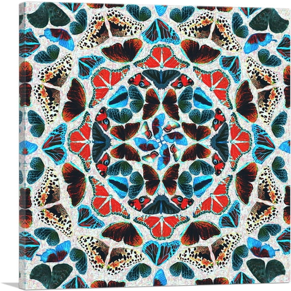ARTCANVAS Butterfly Kaleidoscope Wings Insect Tan Canvas Art Print - Size: 12" x 12" (0.75" Deep)