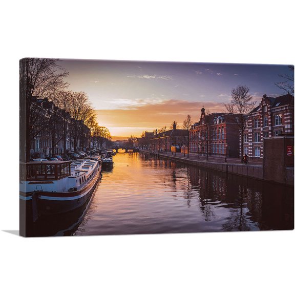 ARTCANVAS Canal in Amsterdam Netherlands Canvas Art Print - Size: 26" x 18" (0.75" Deep)