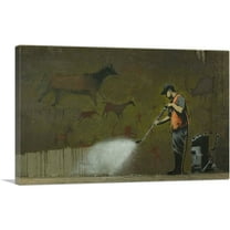 ARTCANVAS Cave Painting Canvas Art Print by Banksy - Size: 26" x 18" (0.75" Deep)
