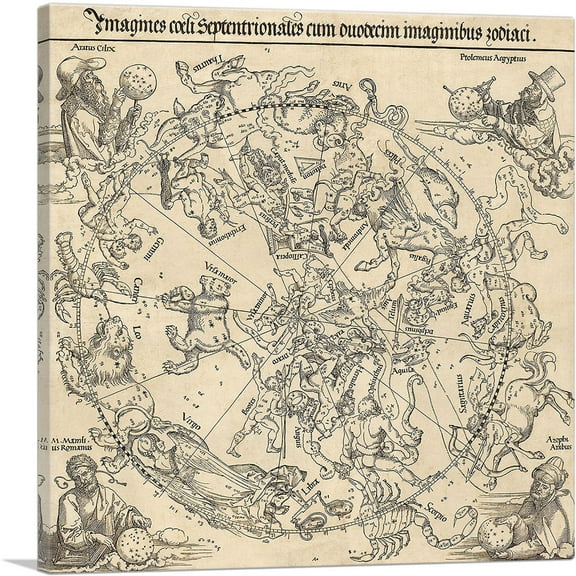 ARTCANVAS Celestial Map of The Northern Hemisphere - Northern Sky Canvas Art Print by Albrecht Durer - Size: 12" x 12" (0.75" Deep)