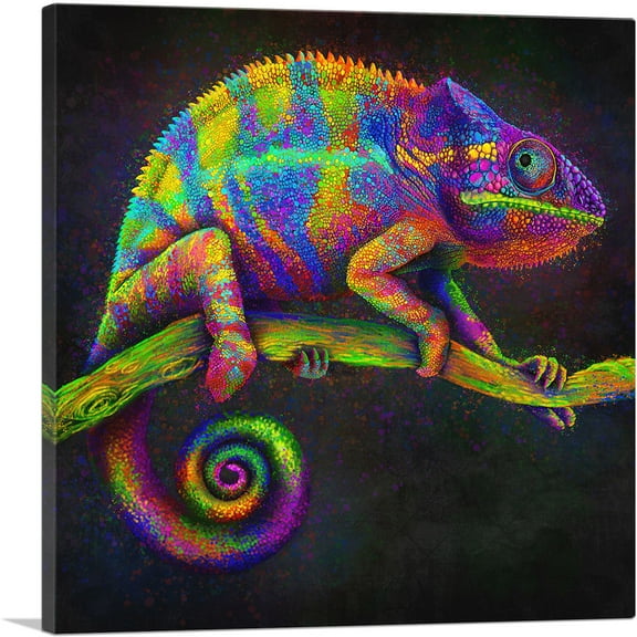 ARTCANVAS Chameleon Lizard Reptile Branch Canvas Art Print - Size: 18" x 18" (0.75" Deep)