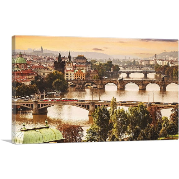 ARTCANVAS Charles Bridge at Dawn Prague Czech Republic Canvas Art Print - Size: 26" x 18" (0.75" Deep)