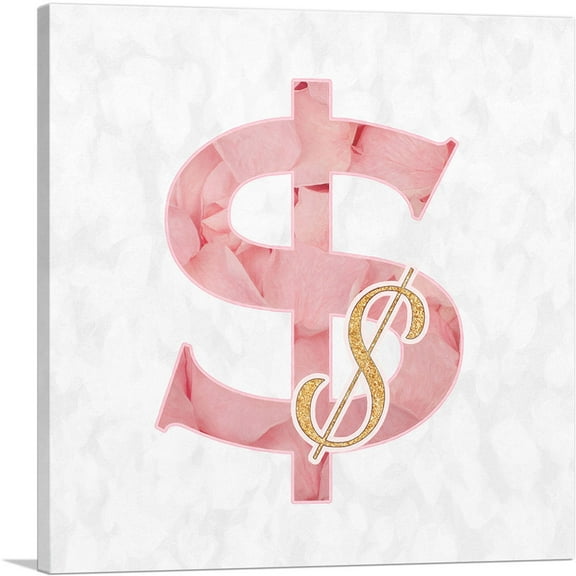 ARTCANVAS Chic Pink Gold Alphabet Dollar Sign Symbol Canvas Art Print - Size: 18" x 18" (0.75" Deep)