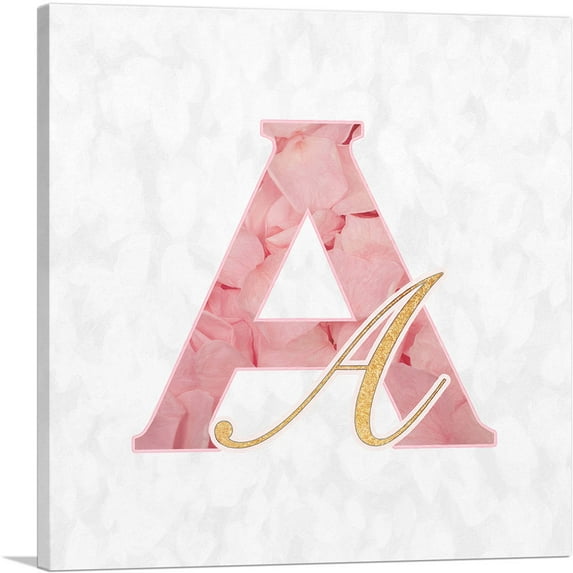 ARTCANVAS Chic Pink Gold Alphabet Letter A Canvas Art Print - Size: 12" x 12" (1.50" Deep)