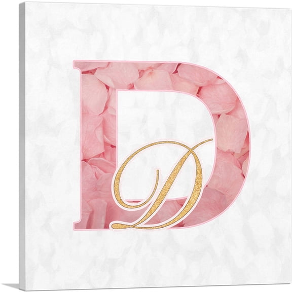 ARTCANVAS Chic Pink Gold Alphabet Letter D Canvas Art Print - Size: 12" x 12" (0.75" Deep)