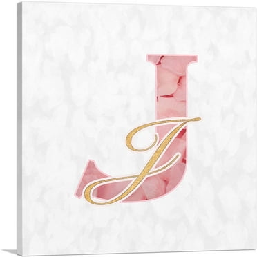 ARTCANVAS Chic Pink Gold Alphabet Letter J Canvas Art Print - Size: 18" x 18" (0.75" Deep)