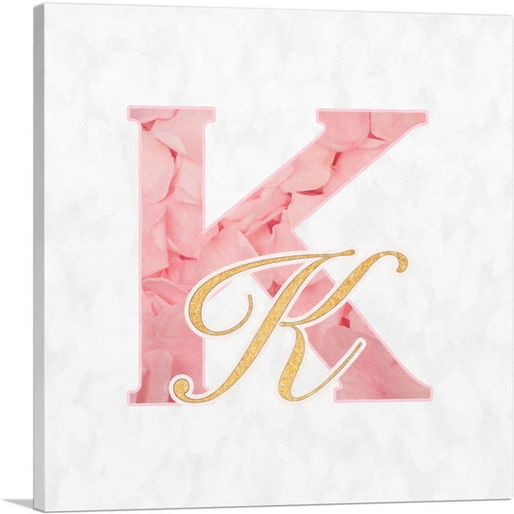 ARTCANVAS Chic Pink Gold Alphabet Letter K Canvas Art Print - Size: 26" x 26" (1.50" Deep)