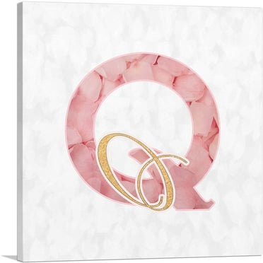 ARTCANVAS Chic Pink Gold Alphabet Letter Q Canvas Art Print - Size: 18" x 18" (0.75" Deep)