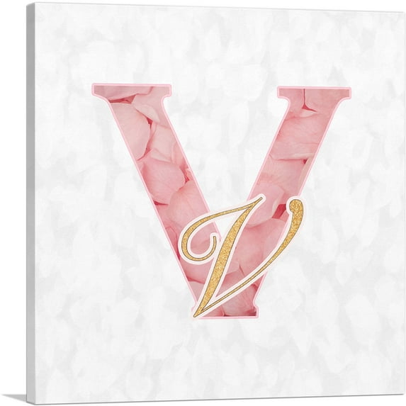 ARTCANVAS Chic Pink Gold Alphabet Letter V Canvas Art Print - Size: 12" x 12" (0.75" Deep)